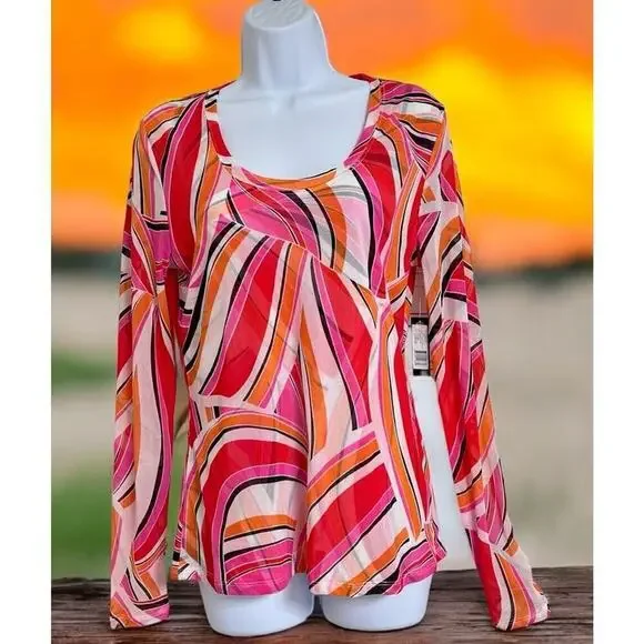 Madison Fashion Top Sz L Geo Print Multicolor Long Sleeves Round Neck Shirt New - Picture 14 of 14